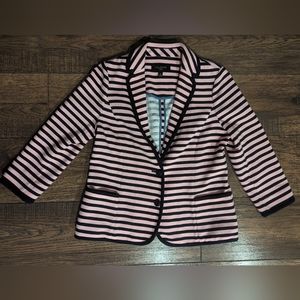 Talbots Women's Pink & Black Striped Textured Blazer Jacket Size Small Petite